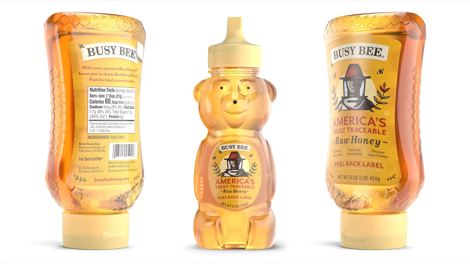 3D product rendering of honey bottles